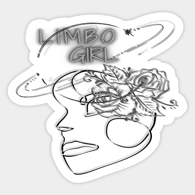 Limbo girl drawing of half a female face with note and a representation of outer space Sticker by JENNEFTRUST